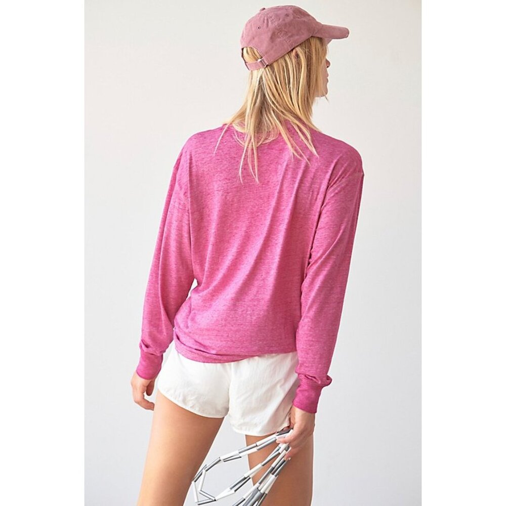 FP MOVEMENT Keep Rolling Long Sleeve Tee Sz XS Magenta Pink Oversized Fit Cotton - Picture 6 of 6